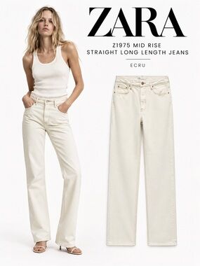 ZARA Z1975 Ecru Mid Rise Straight Long Length Jeans NWT Size 10